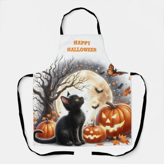 Black Cat Vintag Retro Halloween Schürze (Vorderseite)