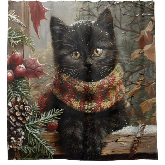 Black Cat Vintage Duschvorhang (Vorderseite)