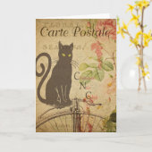 Black Cat Vintage French Postcard Karte (Gelbe Blume)