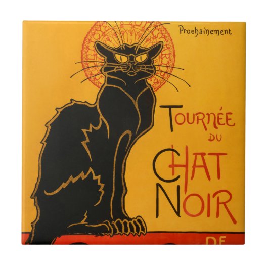Black Cat Vintage Halloween Steinlen Poster Fliese (Vorderseite)