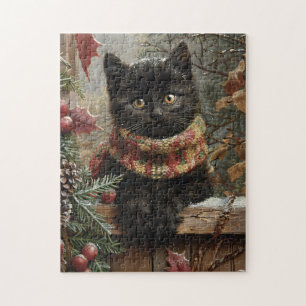 Black Cat Vintage Weihnachten Puzzle