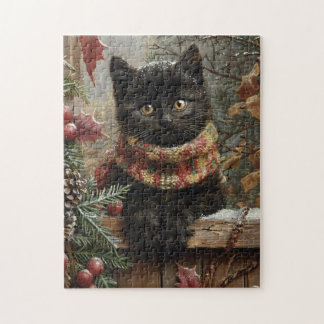 Black Cat Vintage Weihnachten Puzzle