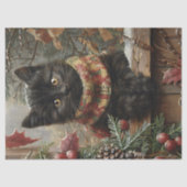 Black Cat Vintage Weihnachtsdekoupage Seidenpapier (Vorderseite)