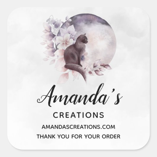 Black Cat von einem magischen Full Moon-Geschäft Quadratischer Aufkleber (Vorderseite)