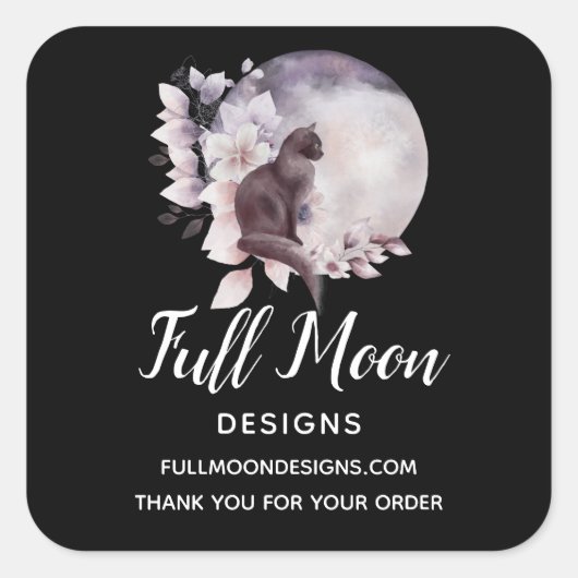 Black Cat von einem magischen Full Moon-Geschäft Quadratischer Aufkleber (Vorderseite)