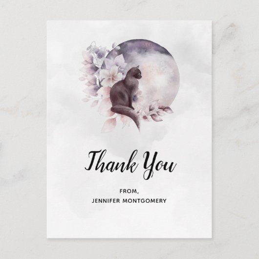 Black Cat von einem magischen Vollmond Danke Postkarte (Vorderseite)