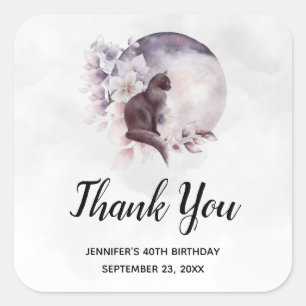 Black Cat von einem magischen Vollmond Danke Quadratischer Aufkleber