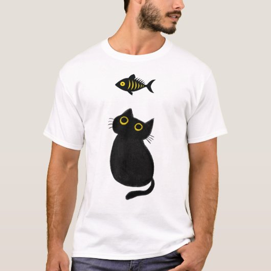 Black Cat vs Black Fish Funny  T-Shirt (Vorderseite)
