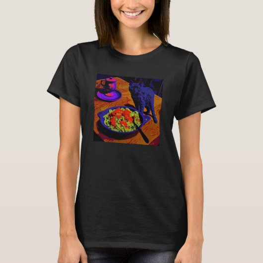 Black Cat Walking Mac And Cheese  1 T-Shirt (Vorderseite)