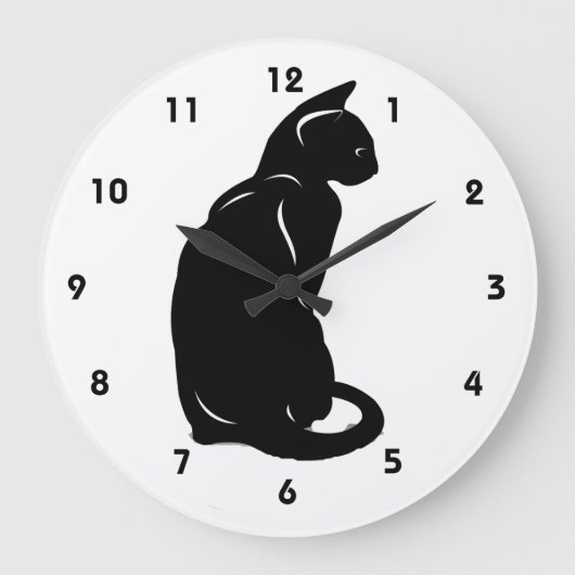 Black Cat Wall Clock Große Wanduhr (Vorderseite)