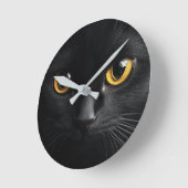 Black Cat Wall Clock with Striking Yellow Eyes - M Runde Wanduhr (Winkel)