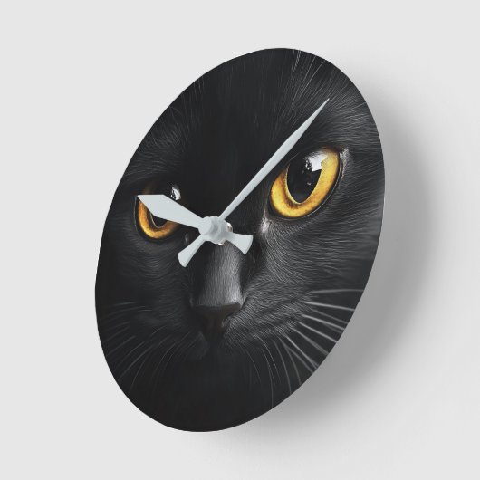 Black Cat Wall Clock with Striking Yellow Eyes - M Runde Wanduhr (Winkel)