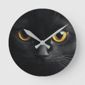 Black Cat Wall Clock with Striking Yellow Eyes - M Runde Wanduhr (Vorderseite)