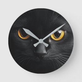 Black Cat Wall Clock with Striking Yellow Eyes - M Runde Wanduhr