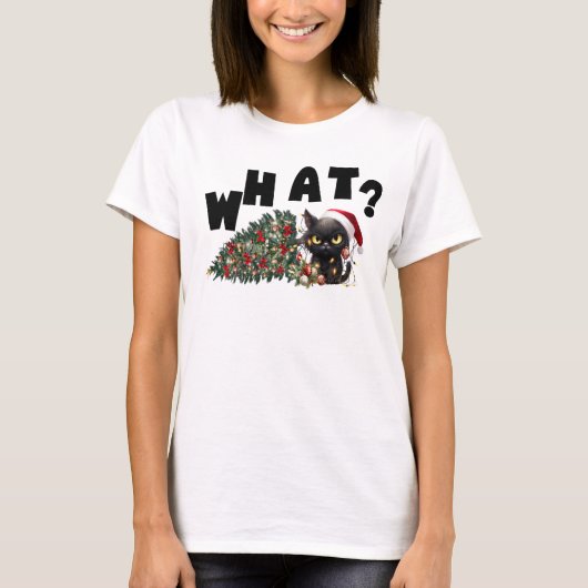 Black Cat Was, Funny Christmas T-Shirt (Vorderseite)