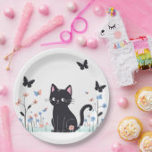 Black Cat Watching Butterfells Pappteller (Party)