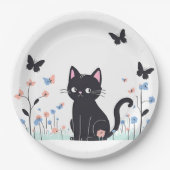 Black Cat Watching Butterfells Pappteller (Vorderseite)