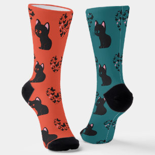 Black Cat Watching Butterfells Socken