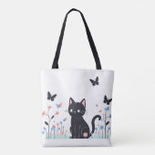 Black Cat Watching Butterfells Tasche (Rückseite)