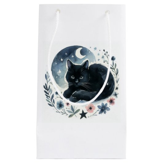 Black Cat Watercolor Geschenktasche Kleine Geschenktüte (Vorderseite)