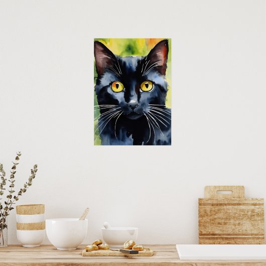 Black Cat Watercolor Wall Poster (Küche)
