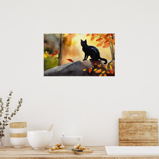 Black Cat Watercolor Wall Poster (Küche)