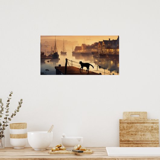 Black Cat Watercolor Wall Poster (Küche)