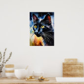 Black Cat Watercolor Wall Poster (Küche)