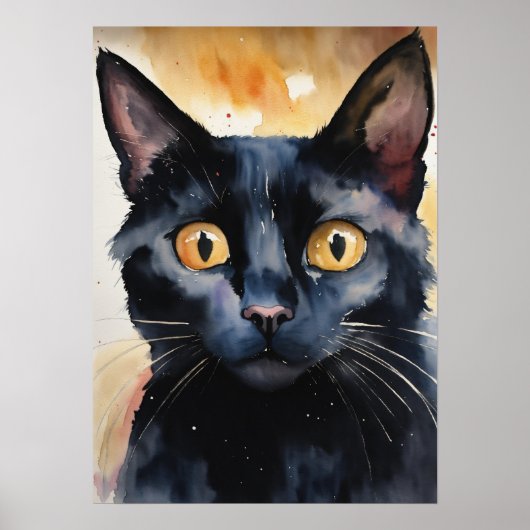 Black Cat Watercolor Wall Poster (Vorne)