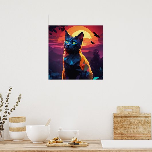 Black Cat Watercolor Wall Poster (Küche)