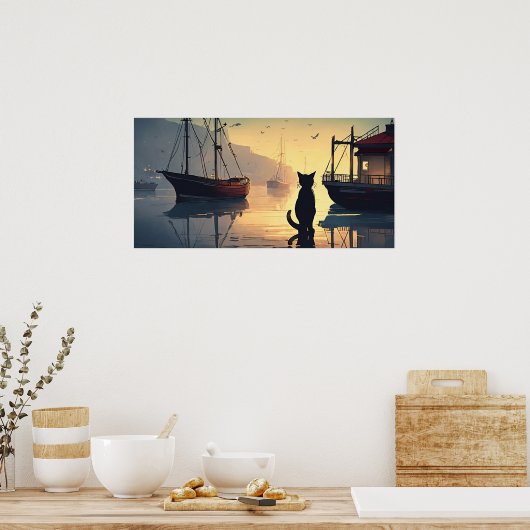 Black Cat Watercolor Wall Poster (Küche)