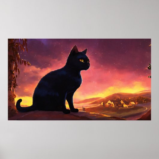 Black Cat Watercolor Wall Poster (Vorne)