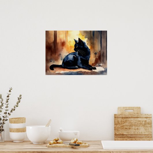 Black Cat Watercolor Wall Poster (Küche)