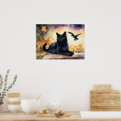 Black Cat Watercolor Wall Poster (Küche)