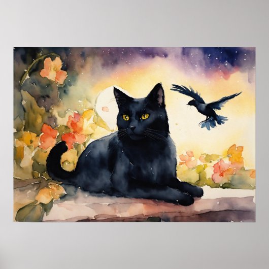 Black Cat Watercolor Wall Poster (Vorne)