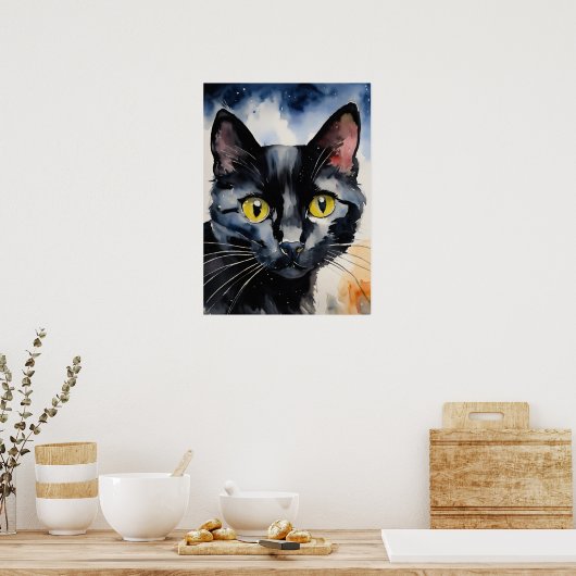 Black Cat Watercolor Wall Poster (Küche)