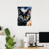 Black Cat Watercolor Wall Poster (Heimbüro)