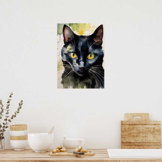 Black Cat Watercolor Wall Poster (Küche)