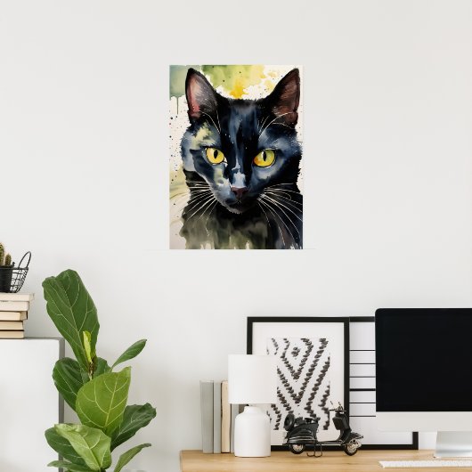 Black Cat Watercolor Wall Poster (Heimbüro)