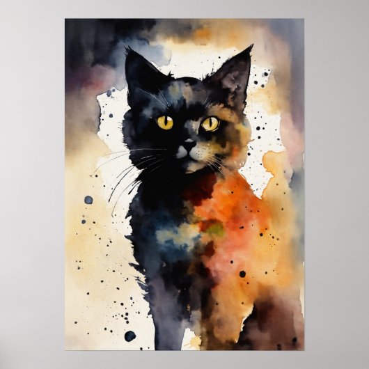 Black Cat Watercolor Wall Poster (Vorne)