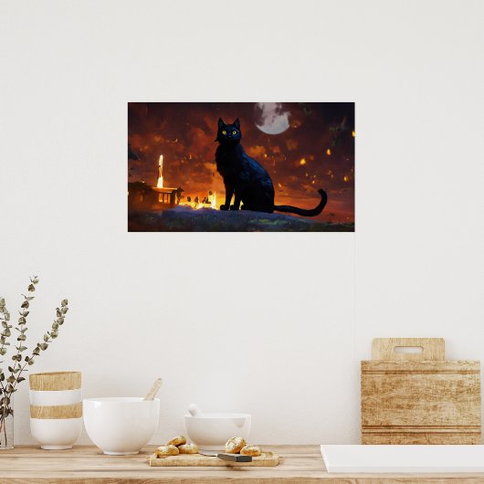 Black Cat Watercolor Wall Poster (Küche)