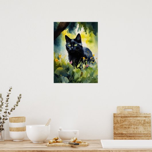 Black Cat Watercolor Wall Poster (Küche)