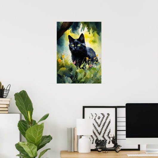 Black Cat Watercolor Wall Poster (Heimbüro)