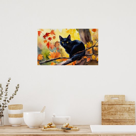 Black Cat Watercolor Wall Poster (Küche)