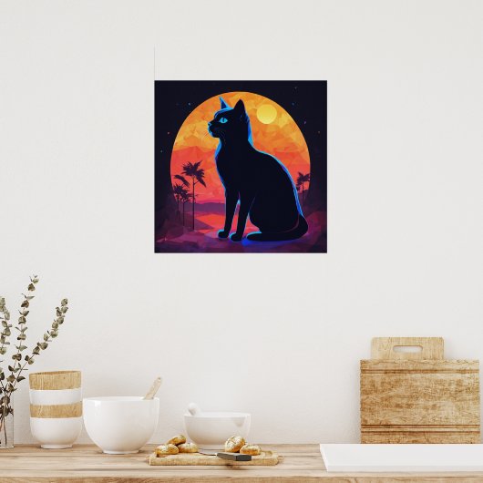 Black Cat Watercolor Wall Poster (Küche)