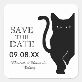 Black Cat Wedding Save the Date Quadratischer Aufkleber