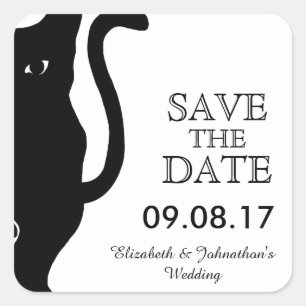 Black Cat Wedding Save the Date Quadratischer Aufkleber