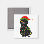 Black Cat Weihnachten Beleuchtung Platz Magnet (Vorderseite/Rückseite)
