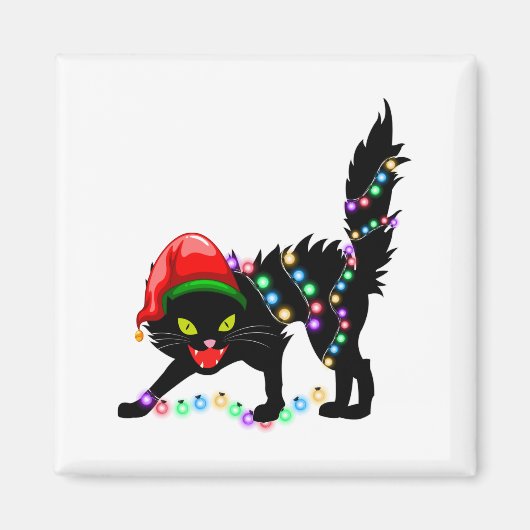Black Cat Weihnachten Beleuchtung Square Magnet (Vorne)
