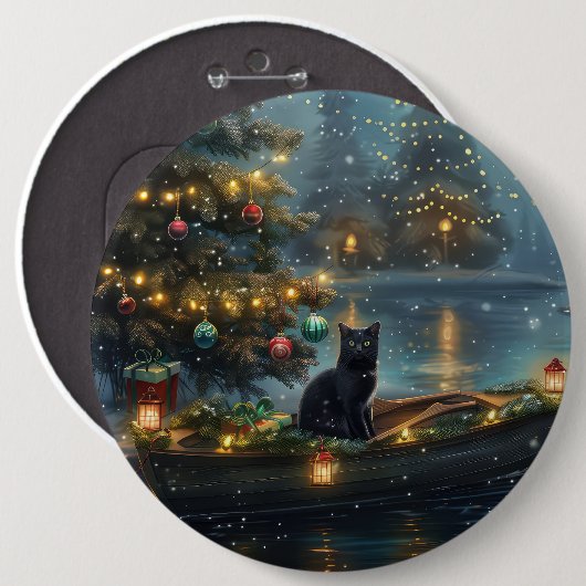 Black Cat Weihnachten Feierliche Reise Button (Vorne & Hinten)